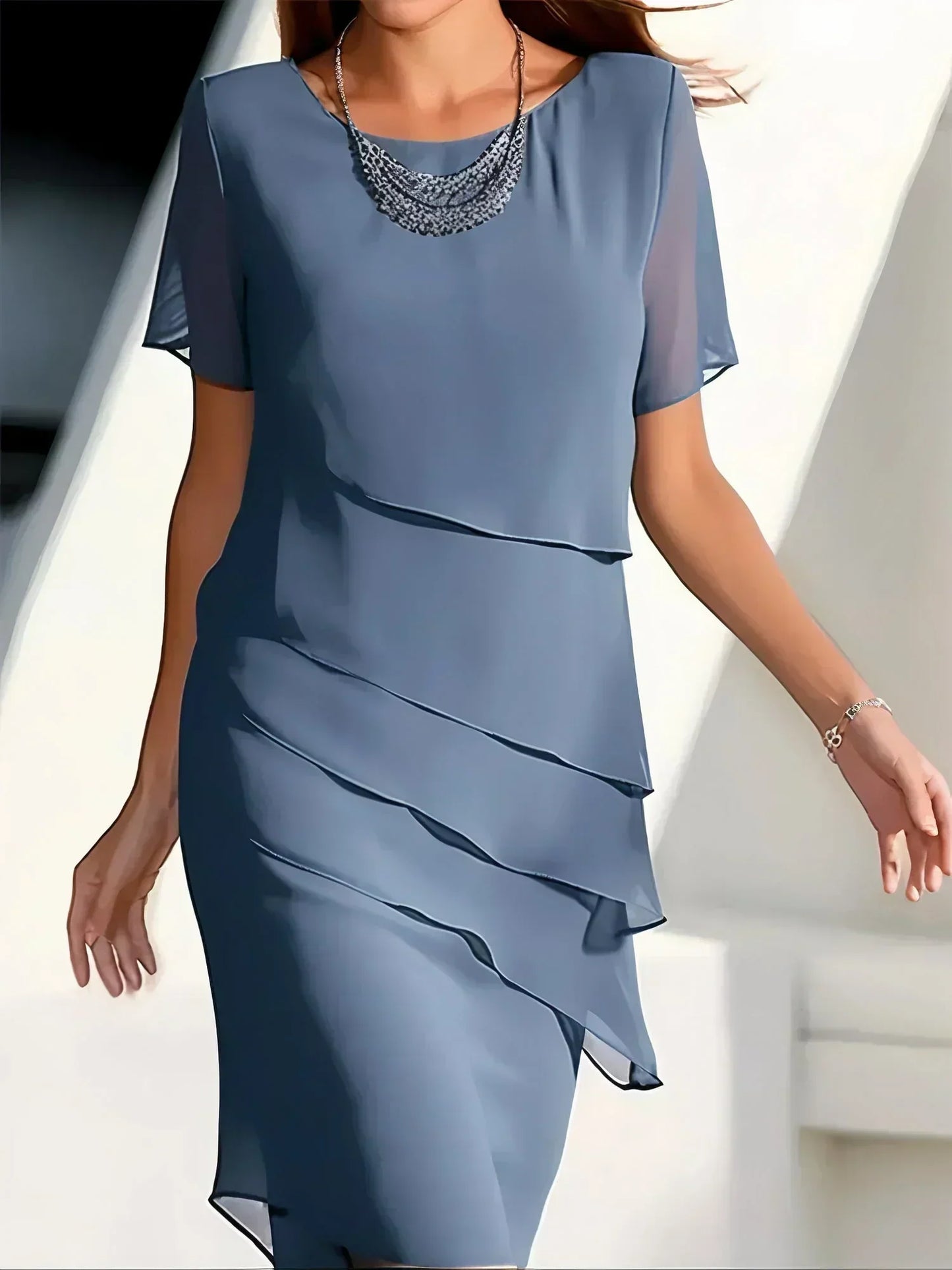 Robe Drapée Femme Tissu Léger Coupe Fluide Manches Longues - PanierRoyale