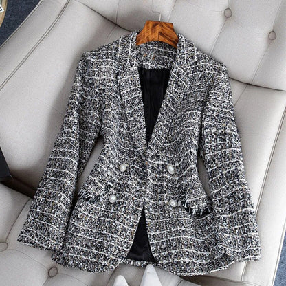 Blazer Femme Tailleur Chic à Carreaux Classique - PanierRoyale