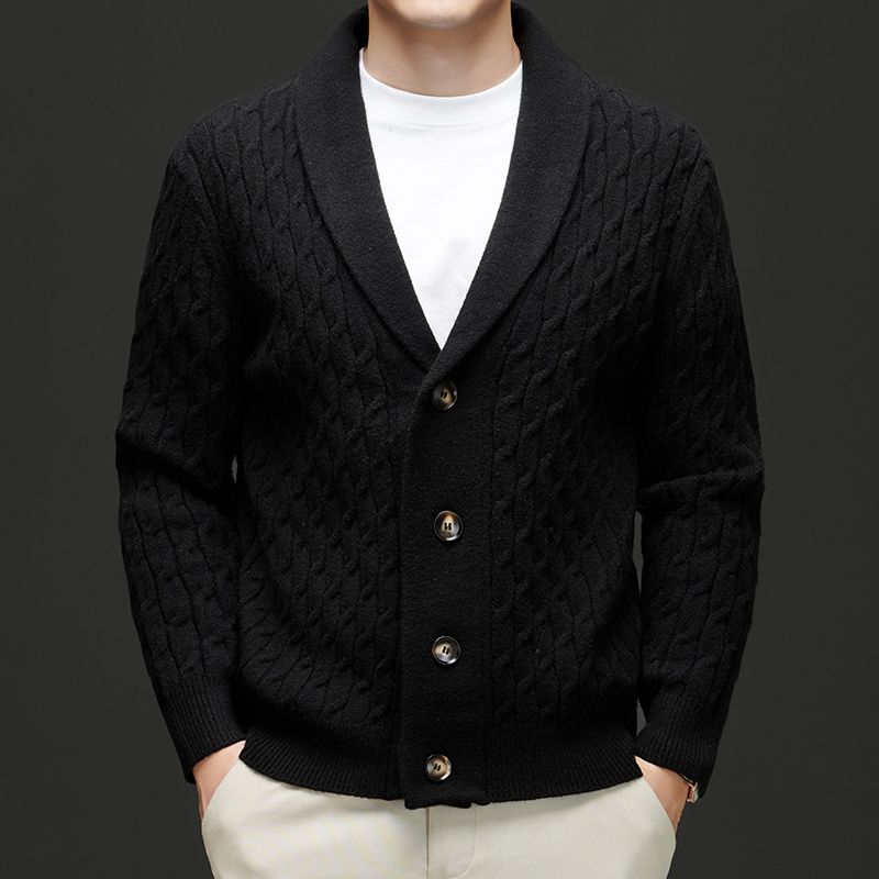 Cardigan Homme Brun en Laine Épaisse
