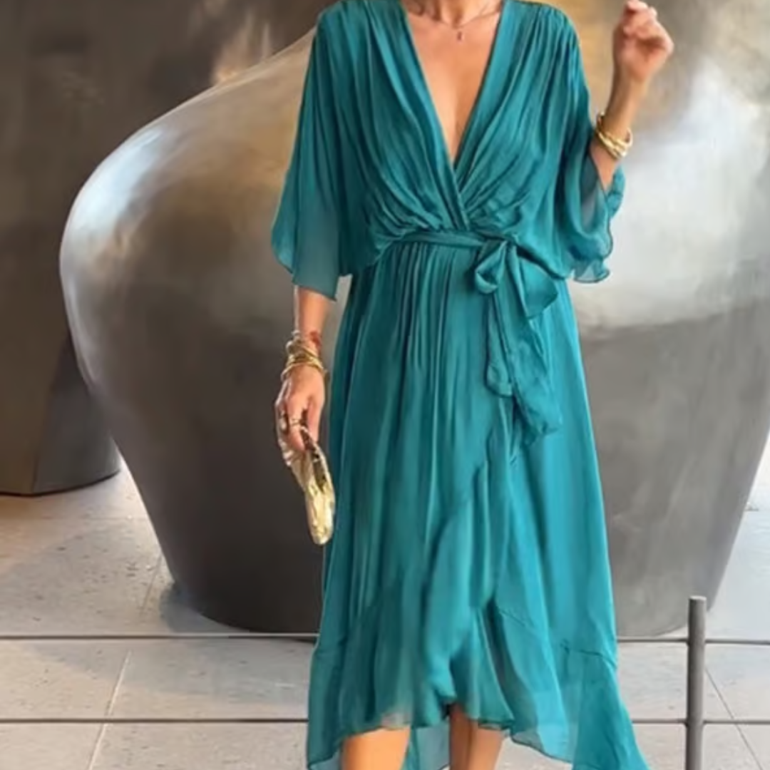 Robe Femme Élégante Décolleté en V Taille Cintrée