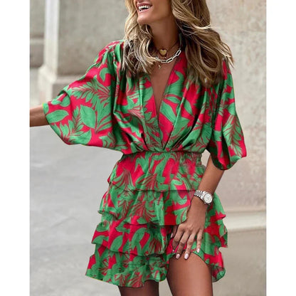 Robe Été Femme Col V Manches Courtes Élastique