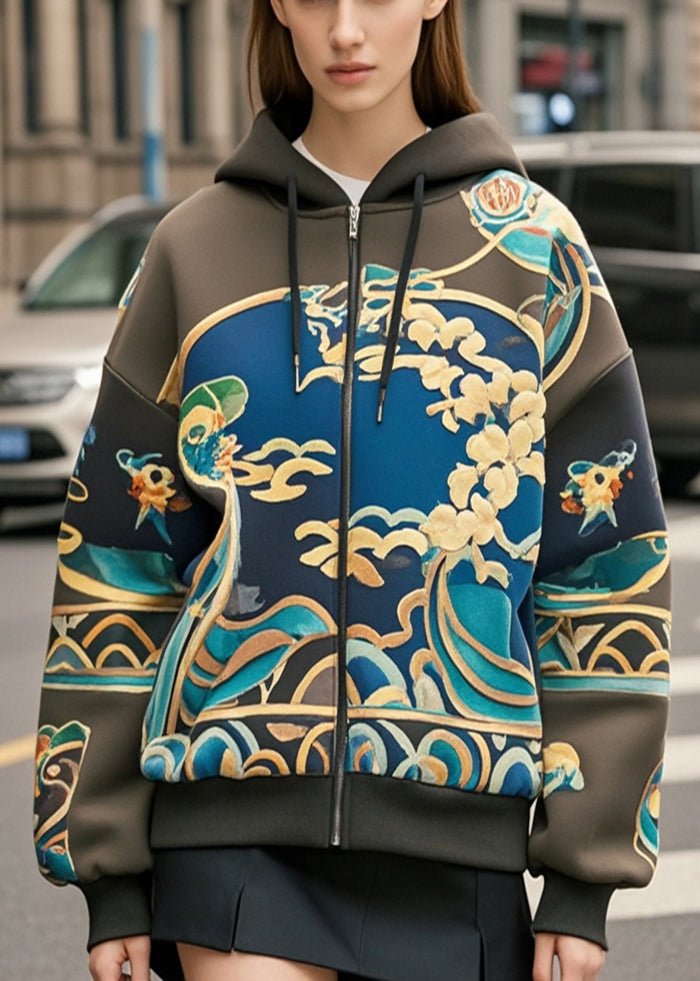 Grand manteau à capuche coton imprimé vert foncé hiver - EasyApparels