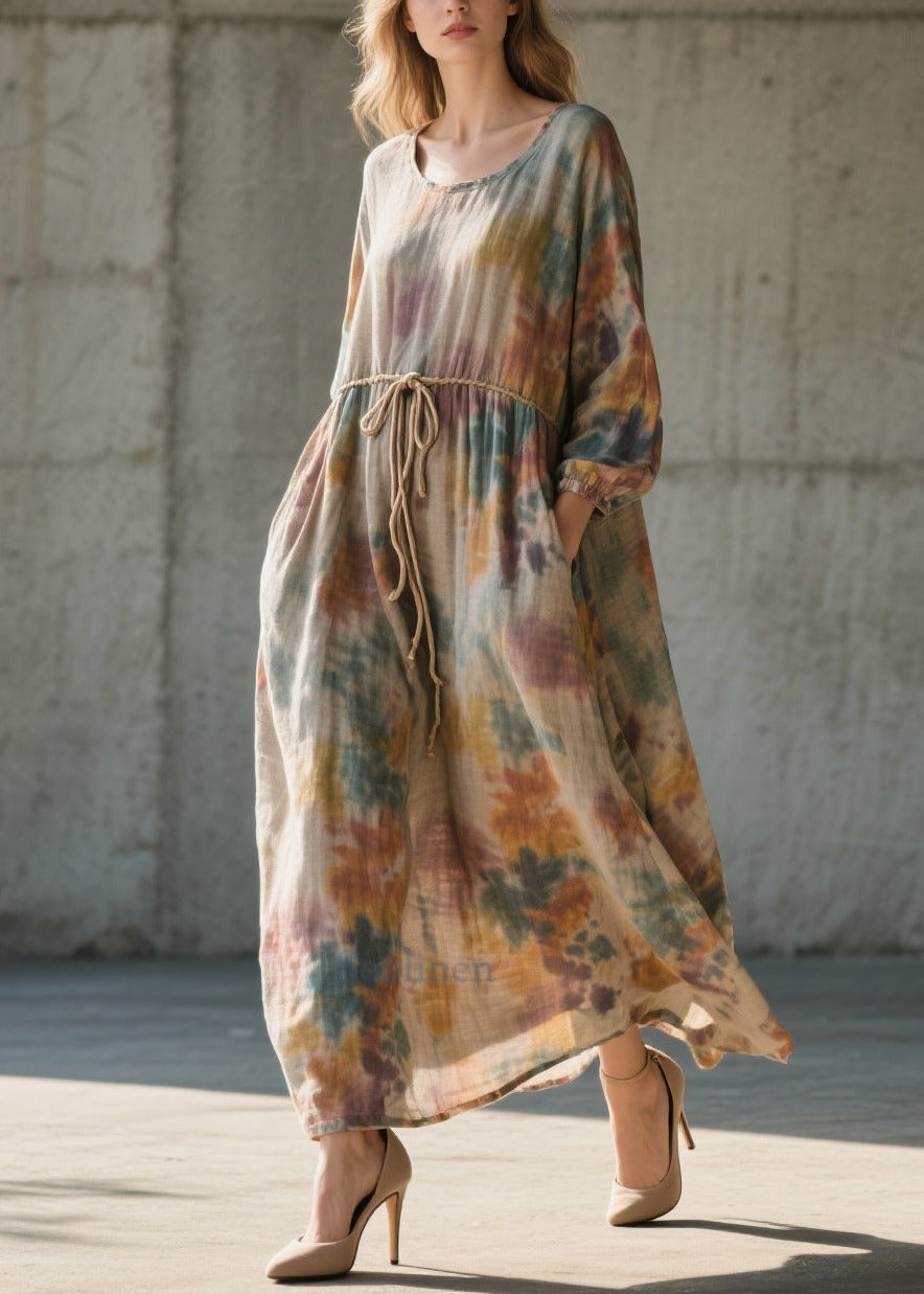 Robe longue chic kaki en coton pour automne - EasyApparels