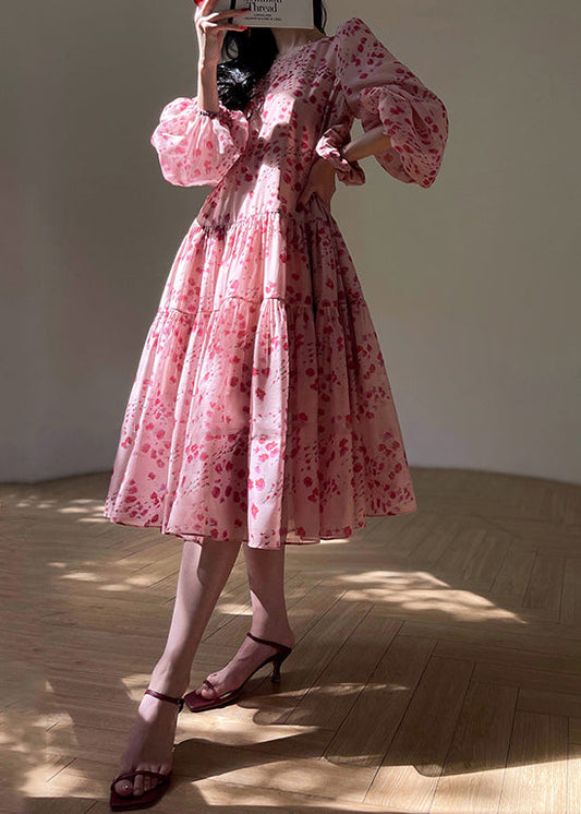 Robes longues en soie imprimée rose pour femme - EasyApparels