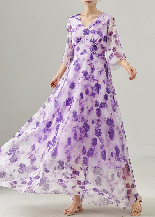 Robe décontractée en soie légère avec fleurs pour femmes - EasyApparels