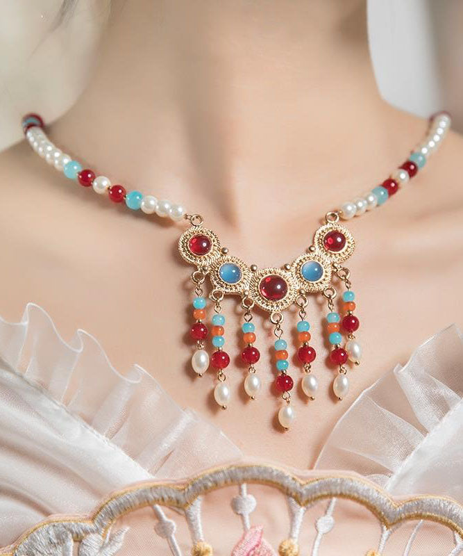 Colorful Glass Bead Resin Necklace with Copper Pendant - EasyApparels