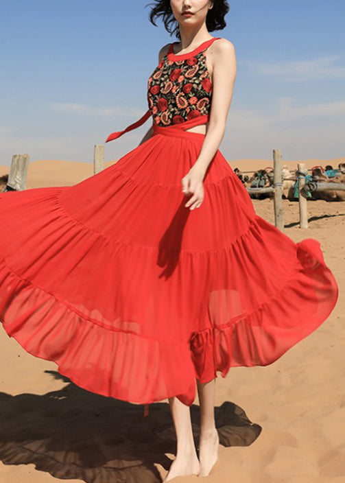 Élégante robe rouge en soie légère à lacets - EasyApparels