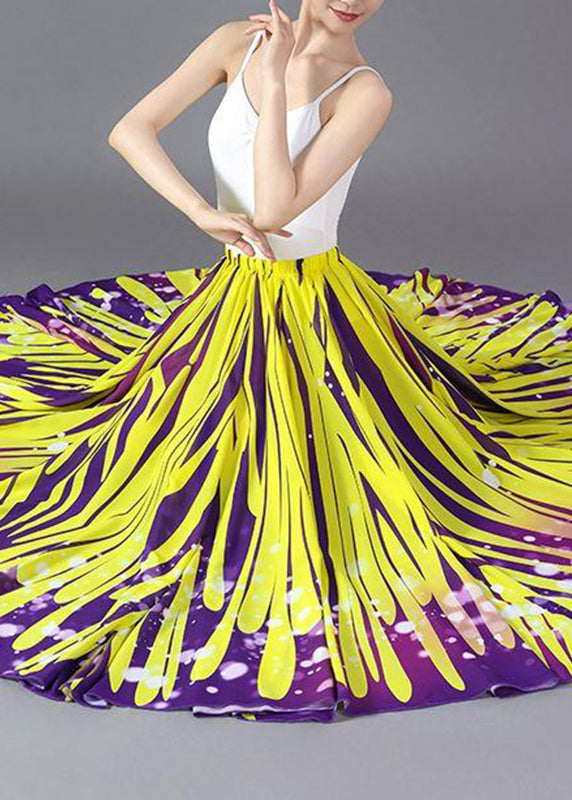 Jolie jupe fluide en soie jaune rayée pour femme - EasyApparels
