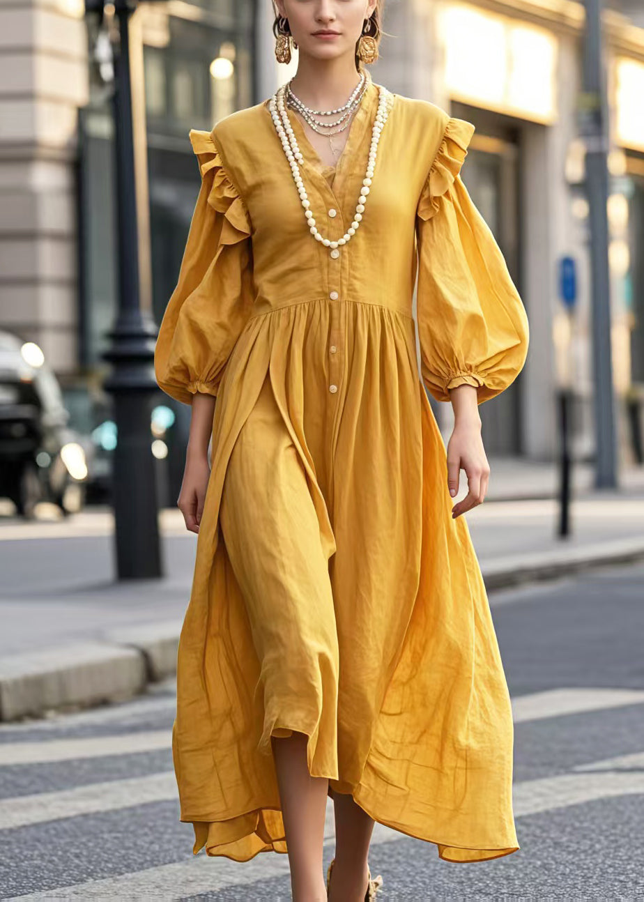 Robe décontractée jaune en coton pour plage - EasyApparels