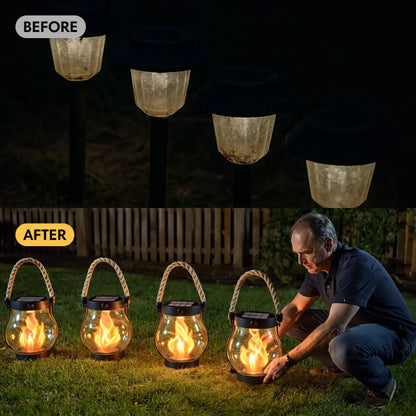 Lanterne Solaire Extérieur LED Effet Flamme Automatique Résistante
