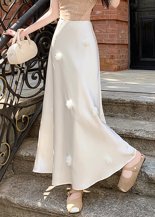 Élégant Jupe d'été en soie beige taille haute - EasyApparels