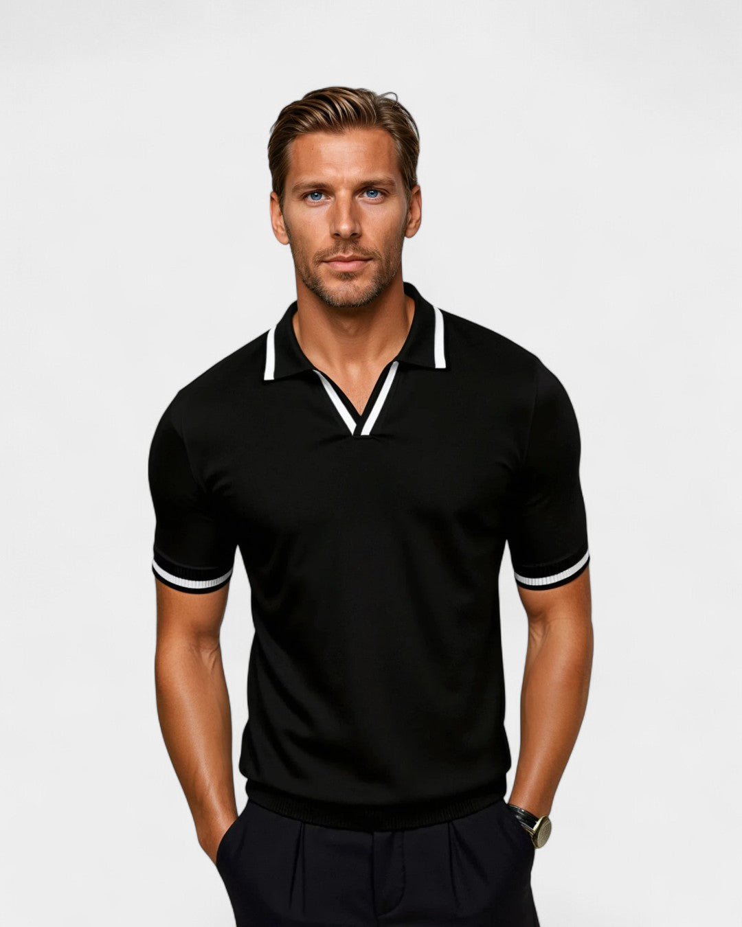 Chemise Poloshirt Homme Col Ouvert et Contraste - BerlinGlamour