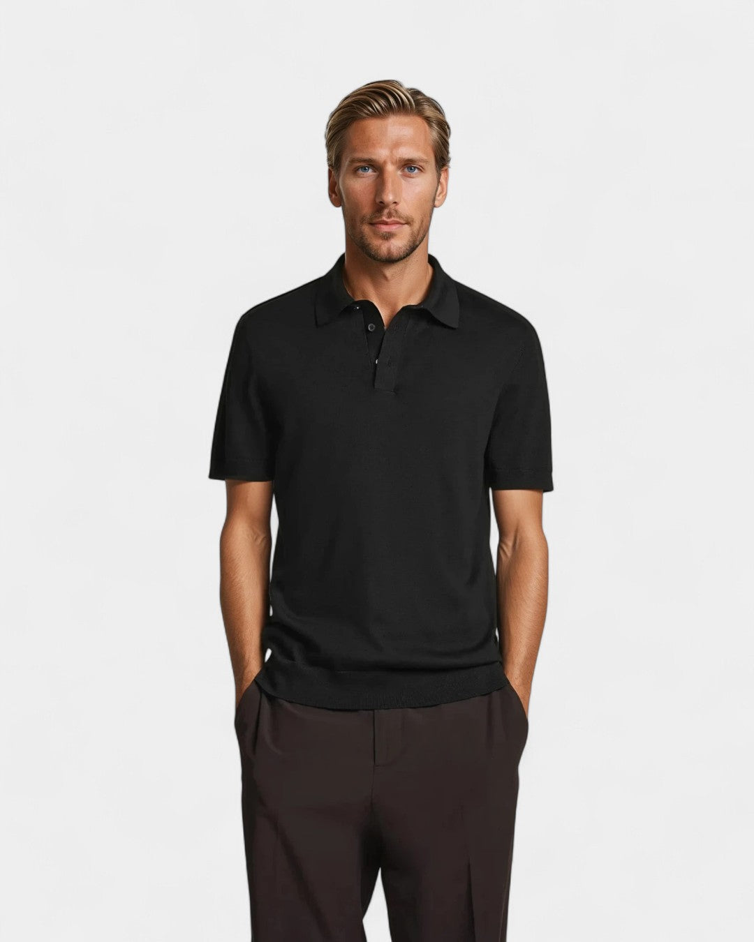 Chemise Polo en Soie Noir Élégant - BerlinGlamour