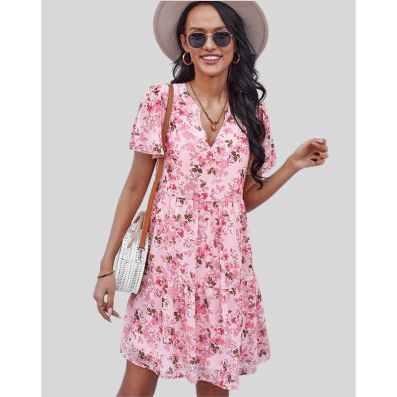 Robe Été Courte à Fleurs pour Femme