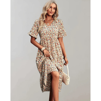 Robe Été Légère Mi-Longue pour Femme avec Manches Bouffantes - PanierRoyale
