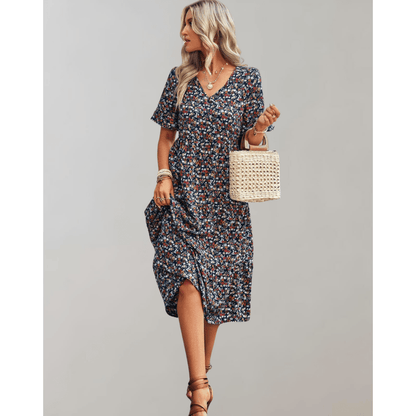 Robe Été Femme Imprimé Floral Léger avec Manches Évasées