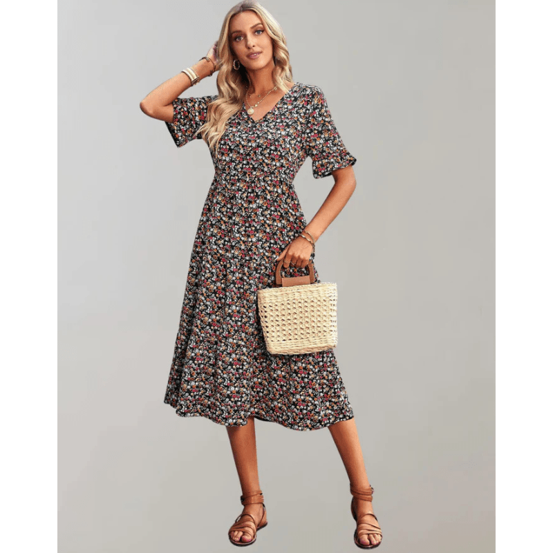 Robe Été Femme Imprimé Floral Léger avec Manches Évasées