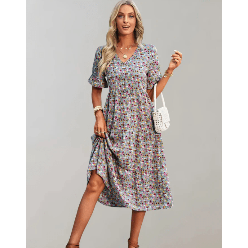 Robe Été Légère Mi-Longue pour Femme avec Manches Bouffantes