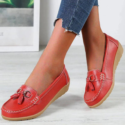 Mocassines Cuir Marine pour Femme avec Décoration Élégante