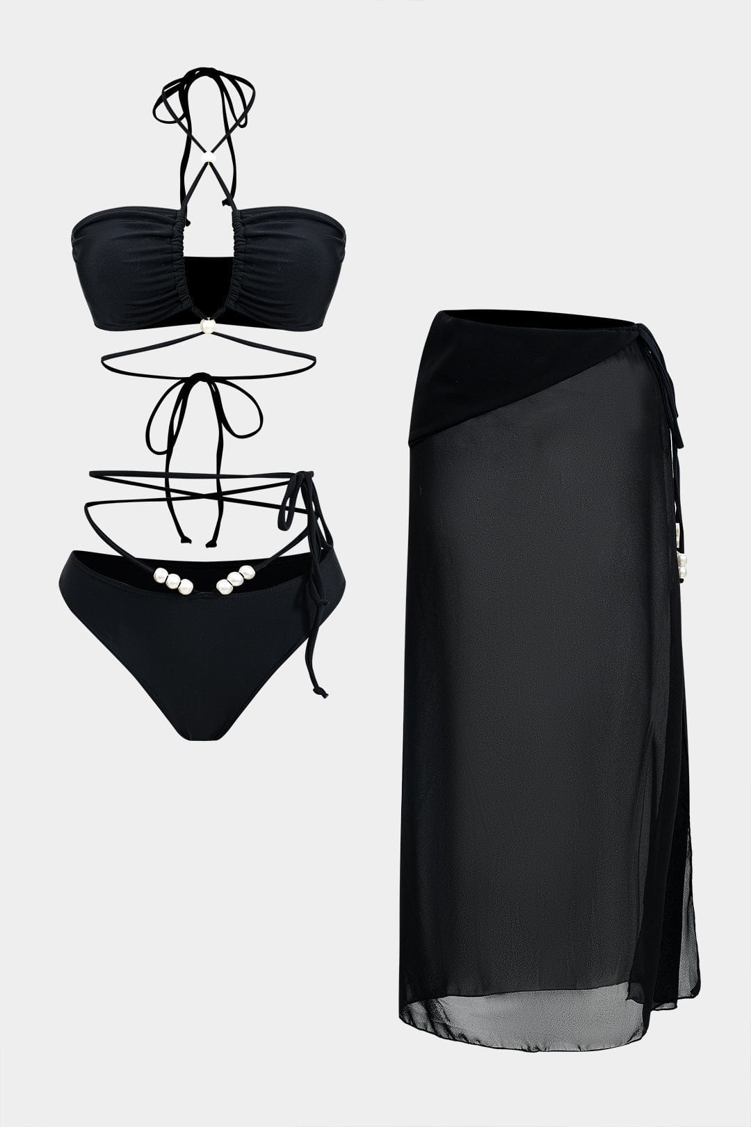 Maillot de bain bikini 3 pièces avec ceinture et pareo transparent - BerlinGlamour