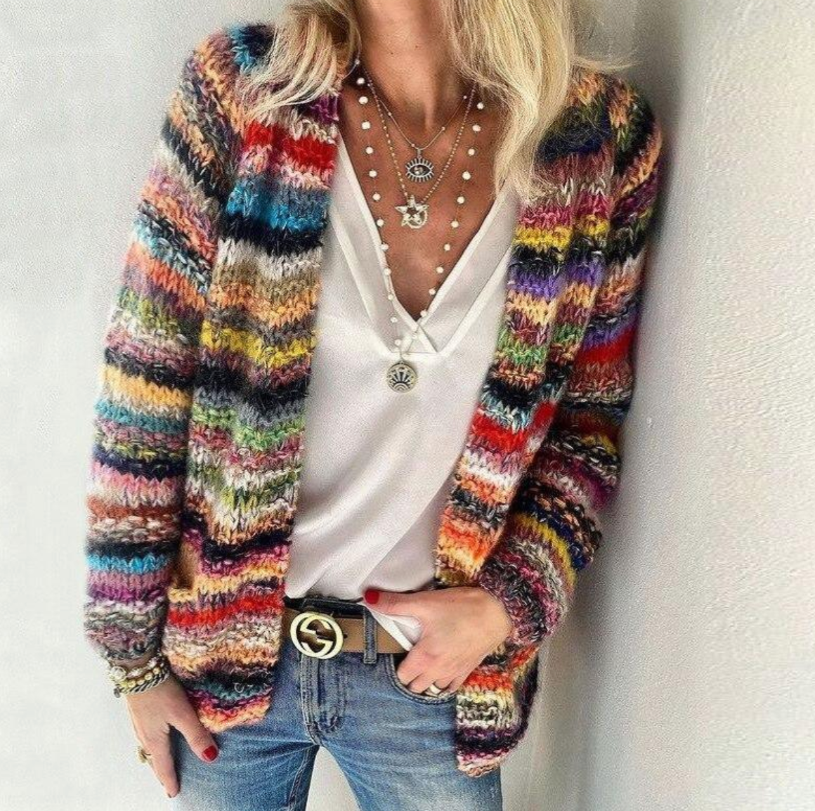Cardigan Femme Coloré Rayé Doux - PanierRoyale