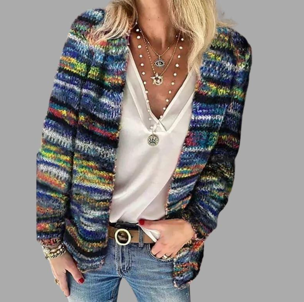 Cardigan Femme Coloré Rayé Doux