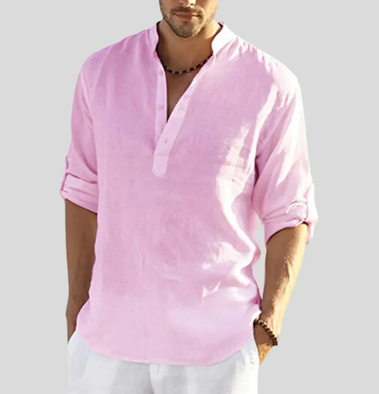 Chemise Lin Coton Homme Classique avec Col - BerlinGlamour