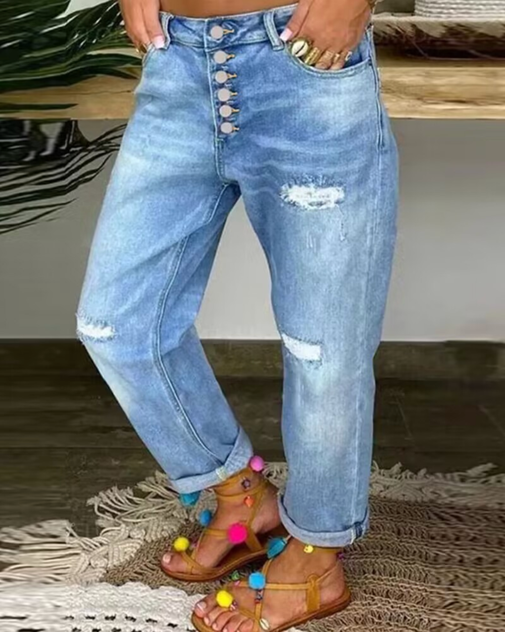 Jean Femme Déchiré Style Rock - PanierRoyale