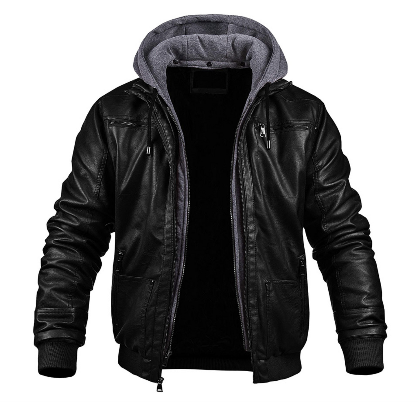 Parka Hiver Cuir Noir avec Capuchon