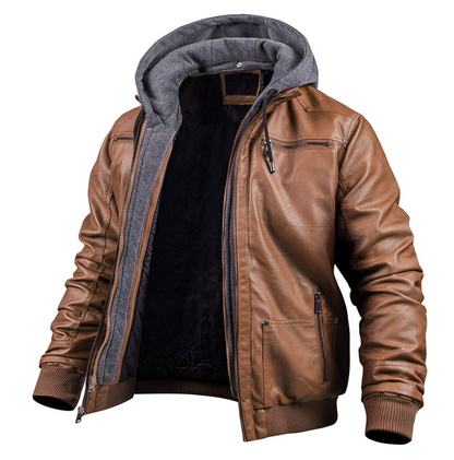 Parka Hiver Cuir Noir avec Capuchon