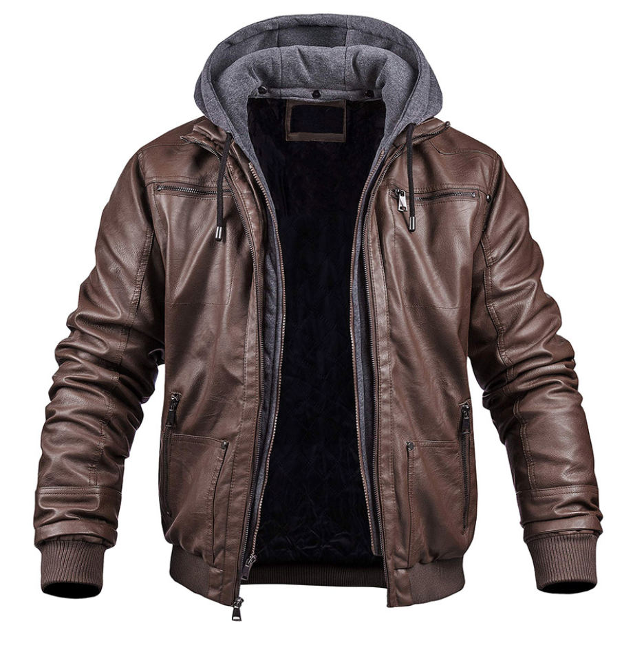Parka Hiver Cuir Noir avec Capuchon