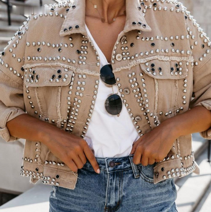 Veste femme courte décontractée avec rivets tendance - BerlinGlamour