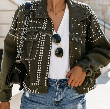 Veste femme courte décontractée avec rivets tendance