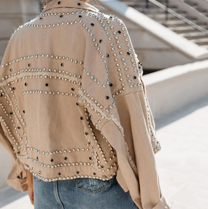 Veste femme courte décontractée avec rivets tendance