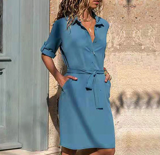 Robe Chemisier Femme Élégant avec Ceinture Réglable - PanierRoyale