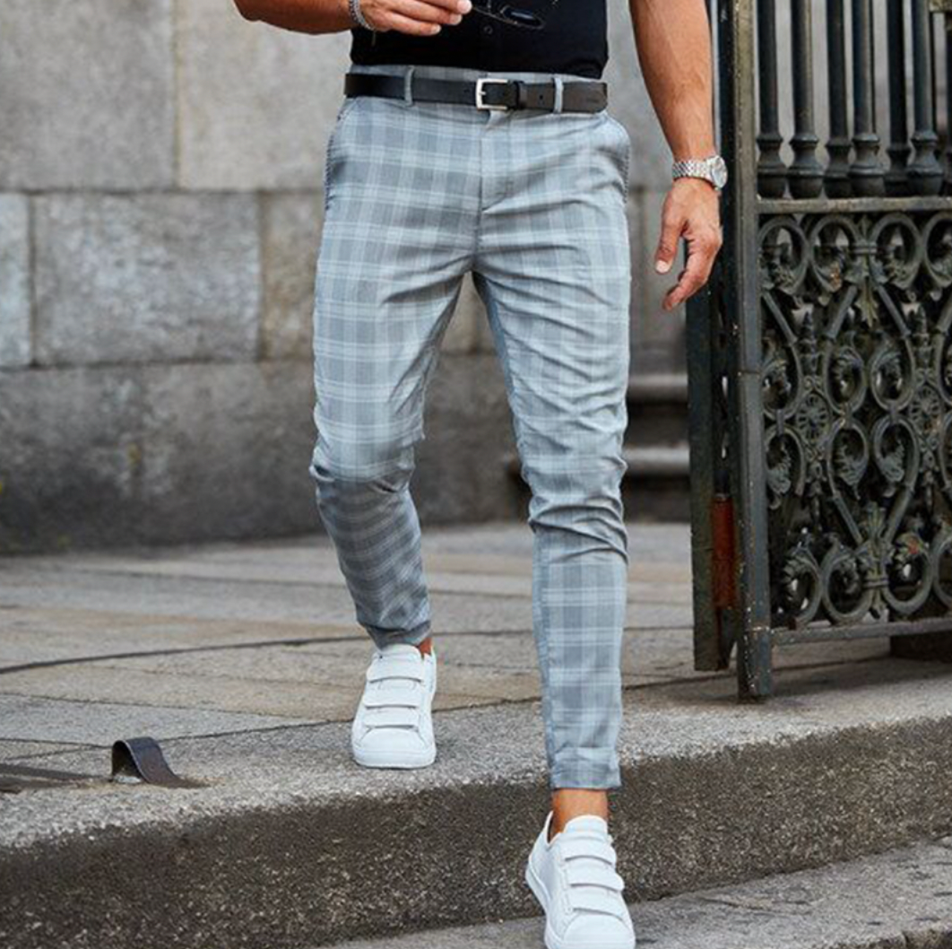 Pantalon Carreaux Homme Chic Noir et Gris