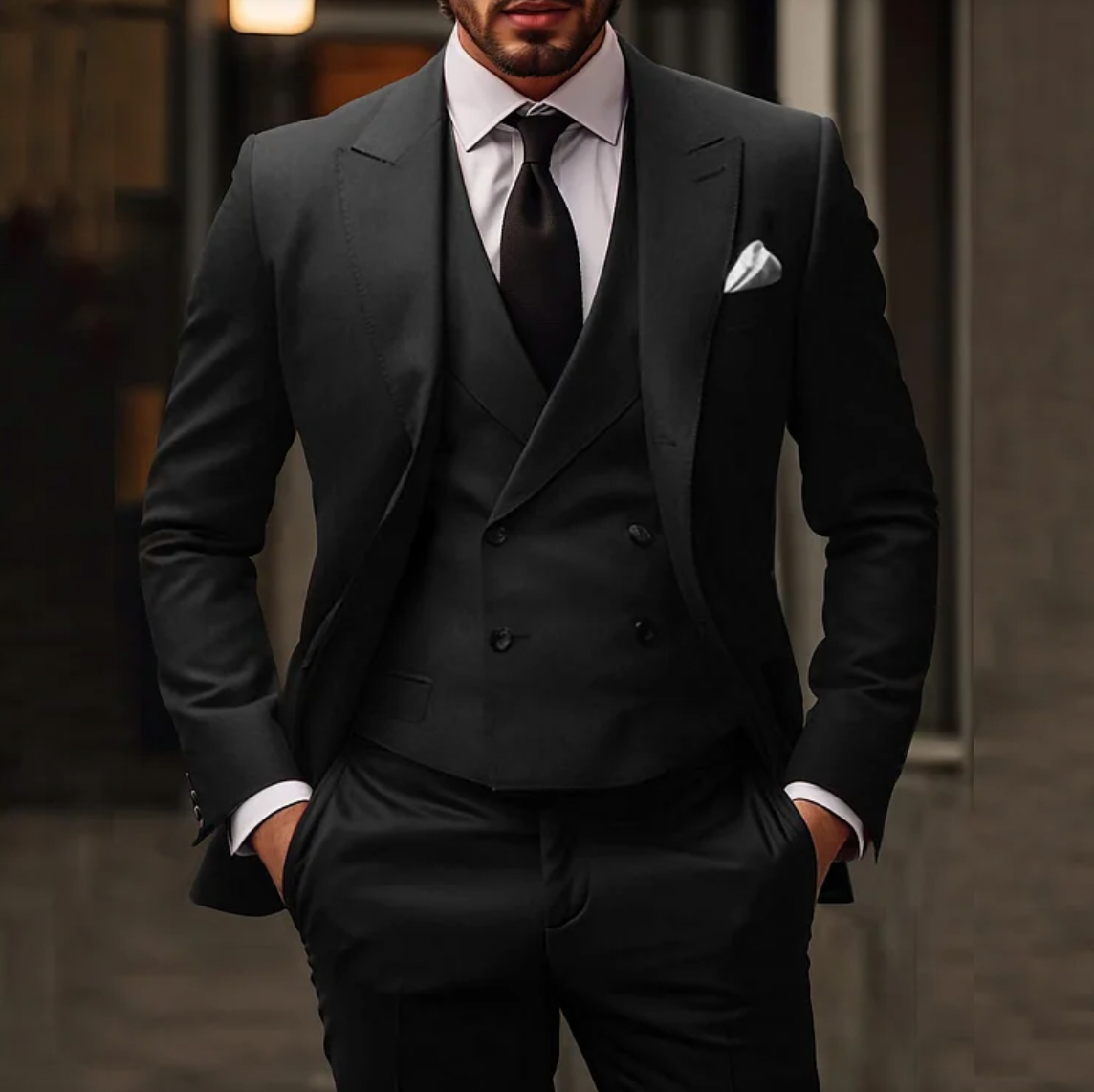 Costume Homme Mariage Classique Trois Pièces Noir