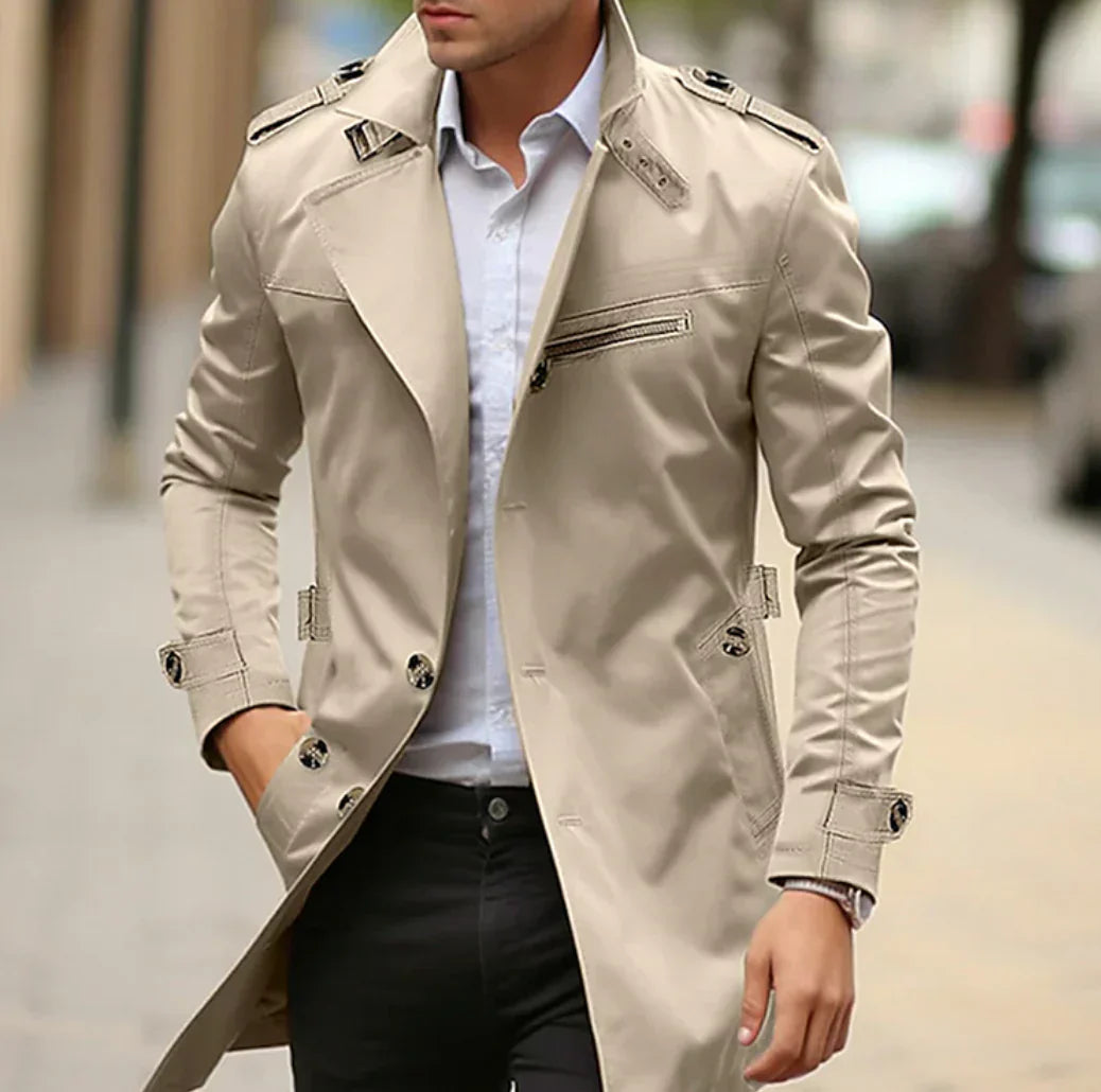 Manteau Homme Hiver Élégant - Trench Cuir Noir Classique - PanierRoyale
