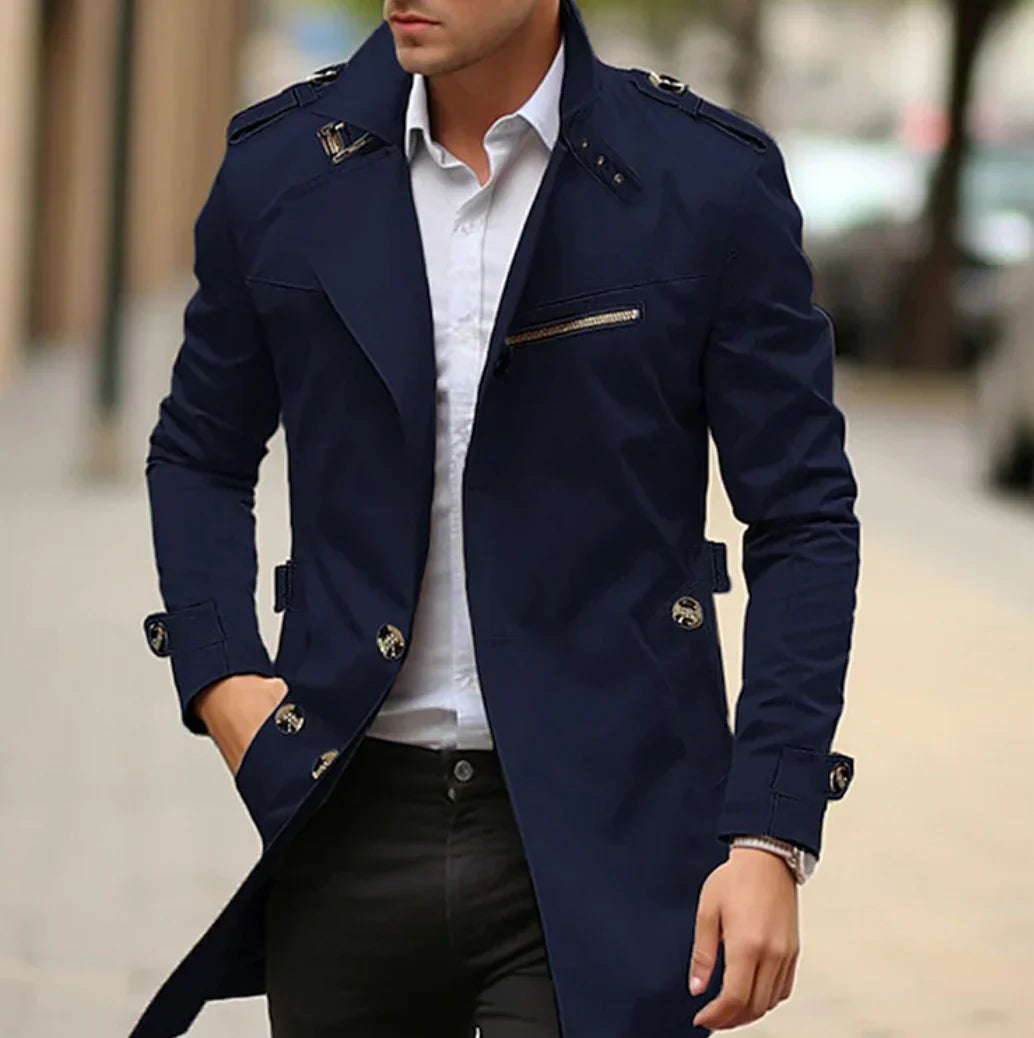 Manteau Homme Hiver Élégant - Trench Cuir Noir Classique