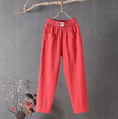 Pantalon Femme Lin Vert Pastel Chic