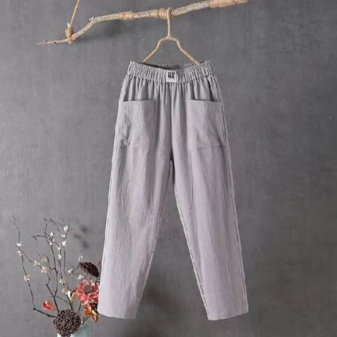 Pantalon Femme Lin Vert Pastel Chic