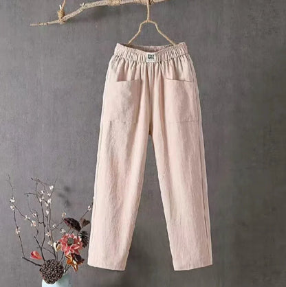 Pantalon Femme Lin Vert Pastel Chic