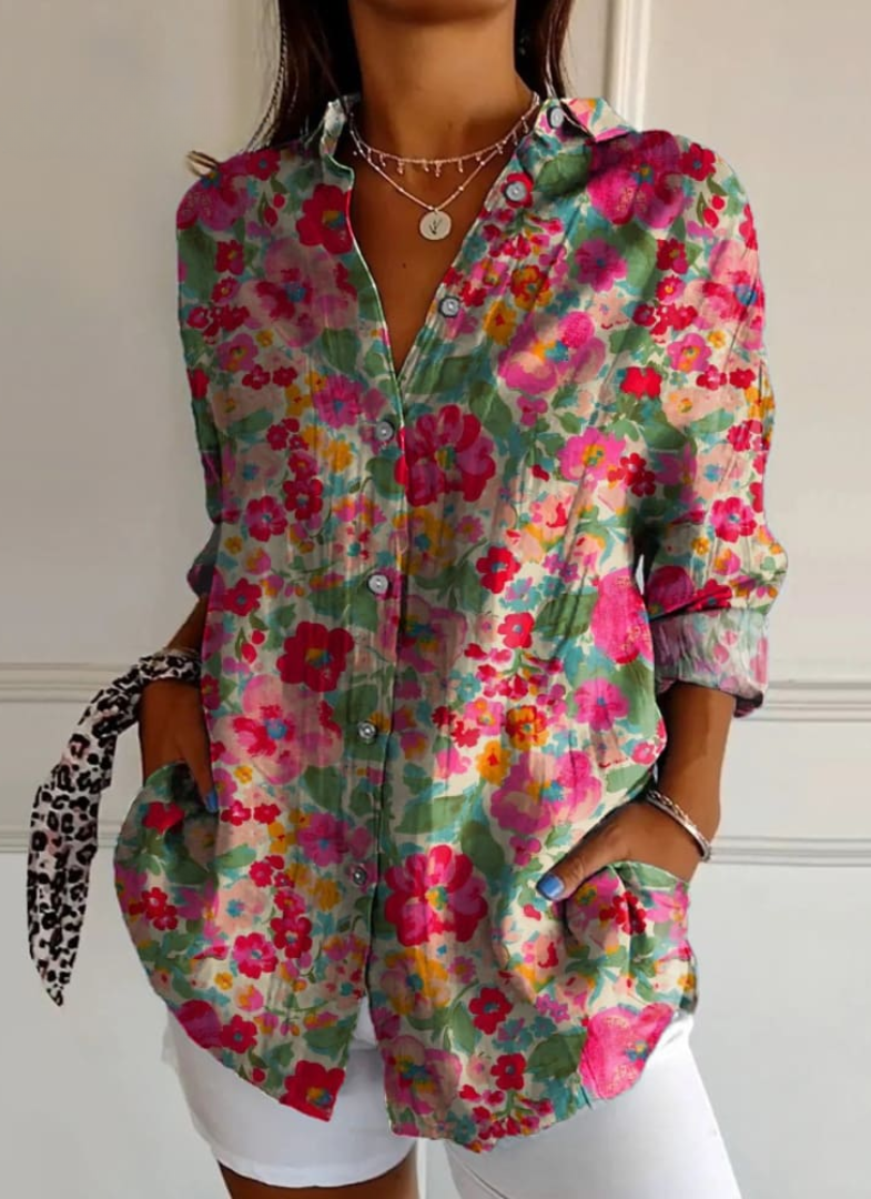 Chemisier Femme Floral Élégant Manches Longues - PanierRoyale