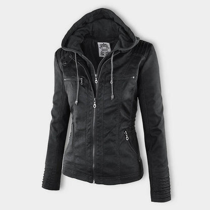 Veste Motarde En Cuir À Capuche Pour Femme | Hiver
