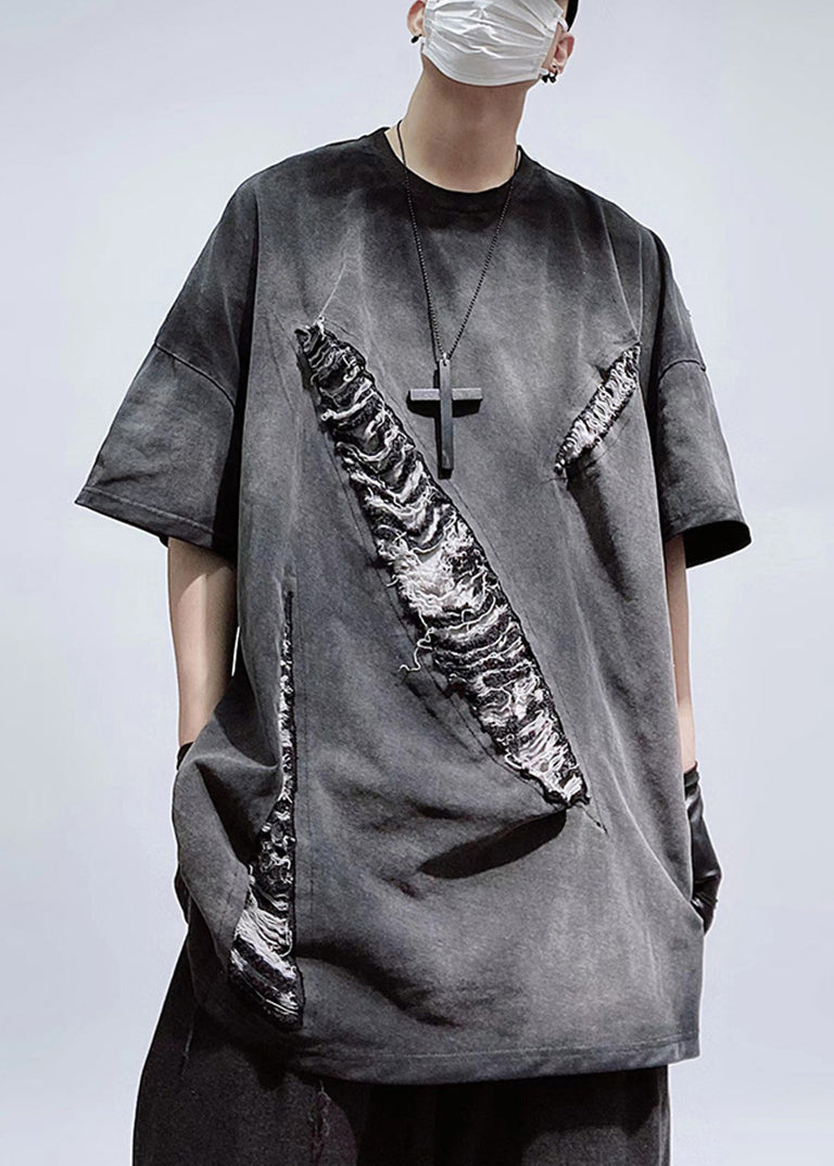 Grand T-shirt noir en coton pour homme été - EasyApparels