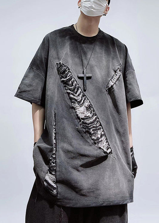 Grand T-shirt noir en coton pour homme été - EasyApparels