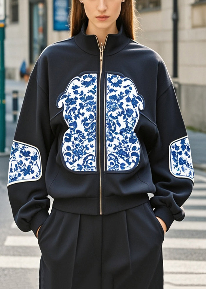 Gros manteau noir en coton imprimé automne - EasyApparels