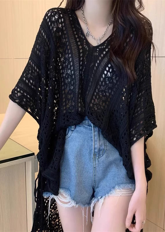 Tricot Noir Décontracté Ajouré Pour Été - EasyApparels
