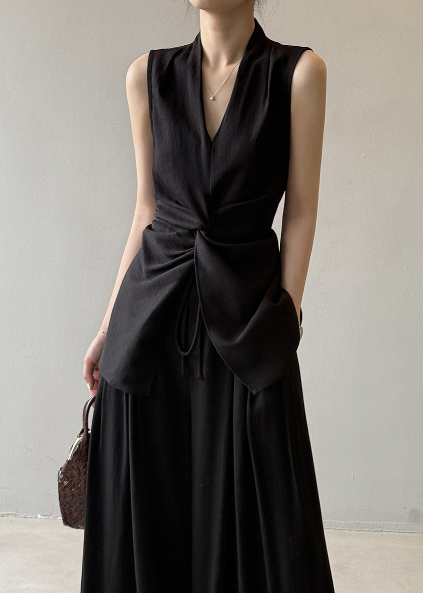 Robe deux pièces lin noir et soie décontractée - EasyApparels