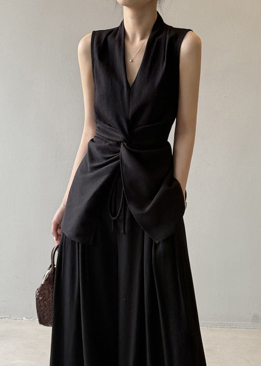 Robe deux pièces lin noir et soie décontractée - EasyApparels